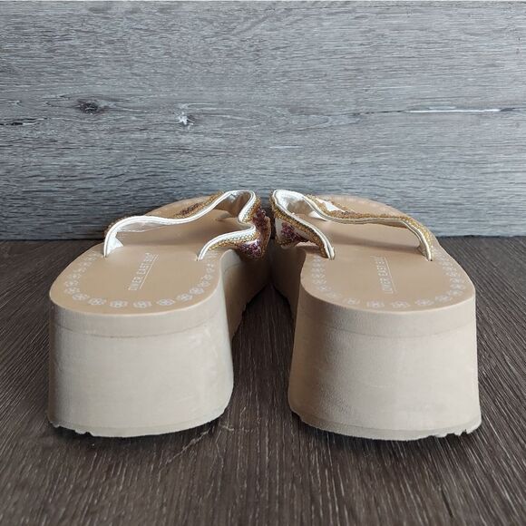 Lower East Side Vintage 90s Tan Floral Beaded Platform Sandal 7.5 - Picture 5 of 10